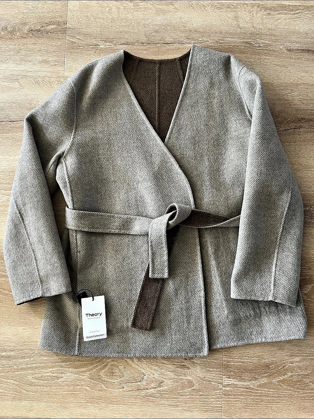 Theory Reversible Cardigan Jacket in Double-Face Wool Twill Gray Large